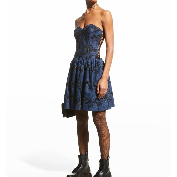 Anna Sui Dresses & Skirts - Anna Sui Denim Embroidered Corset Dress Size 2 New